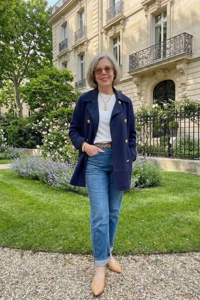 Blazer structuré pour femme de 50 ans ou plus, pantalon fluide, femme chic, coupe décontractée, ville