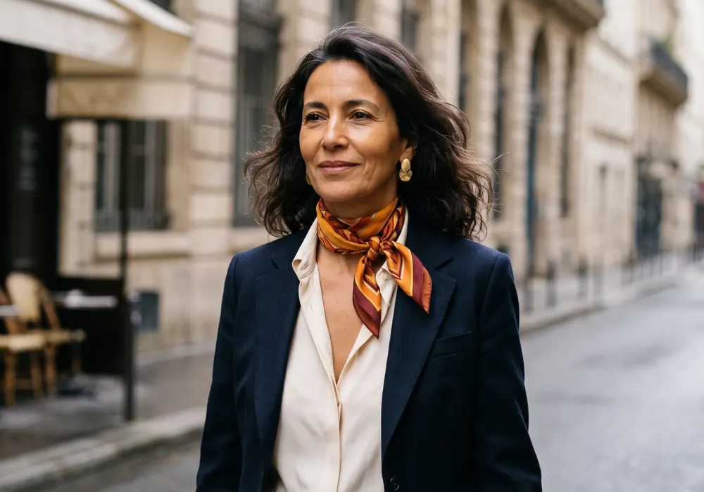 Exemple d'une femme de plus de 50 ans qui choisit différentes couleurs de vêtements adaptées à son âge.
